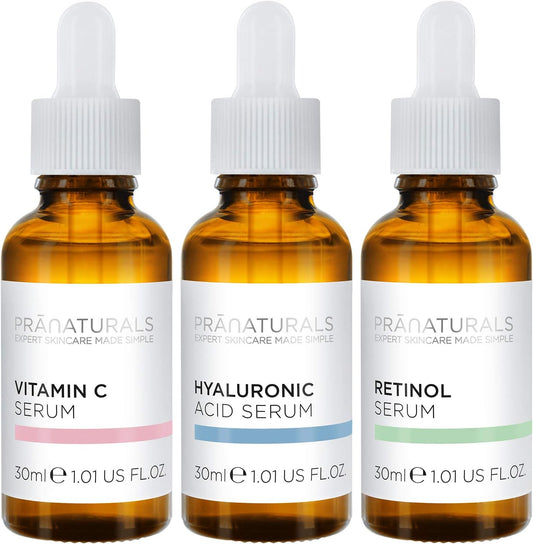 Pranaturals Kit De Sérums Faciales 3X30Ml - Ácido Hialurónico, Retinol
