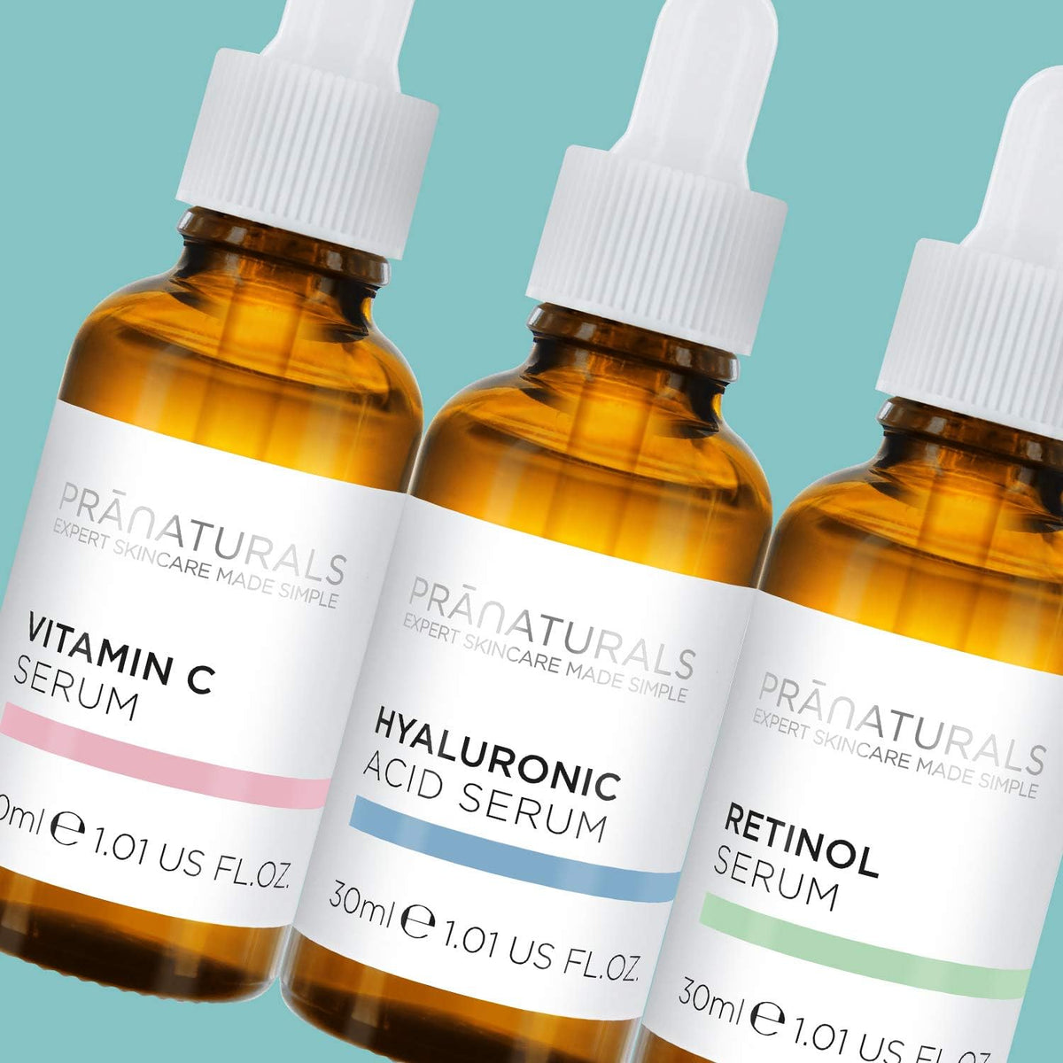 Pranaturals Kit De Sérums Faciales 3X30Ml - Ácido Hialurónico, Retinol