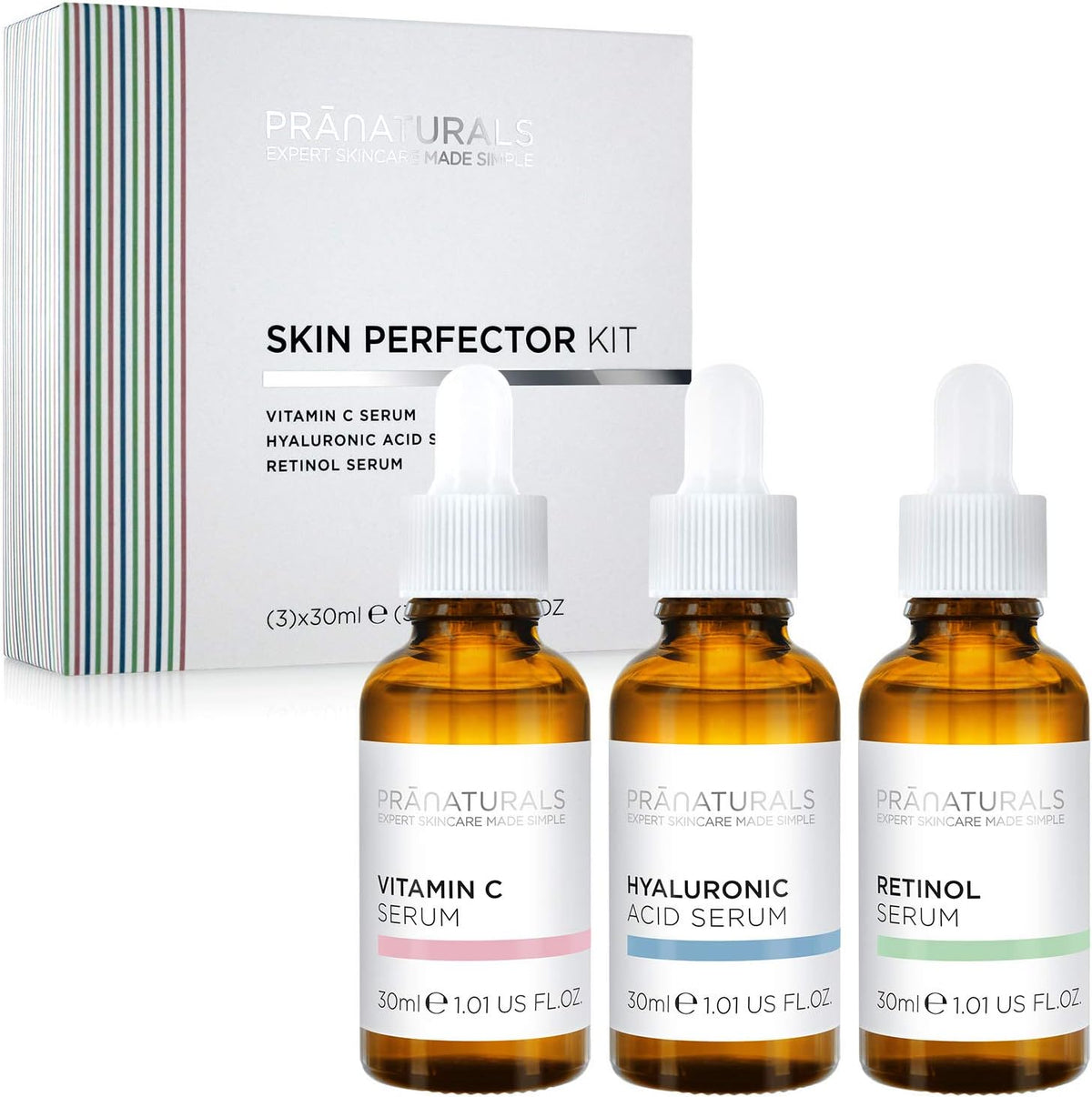 Pranaturals Kit De Sérums Faciales 3X30Ml - Ácido Hialurónico, Retinol