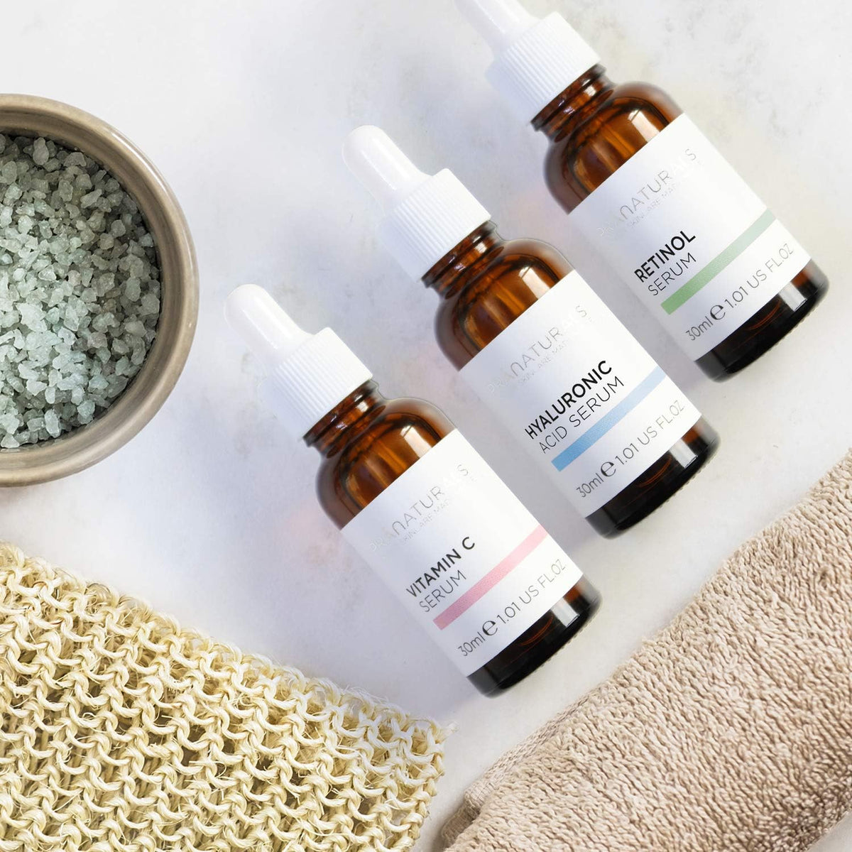 Pranaturals Kit De Sérums Faciales 3X30Ml - Ácido Hialurónico, Retinol