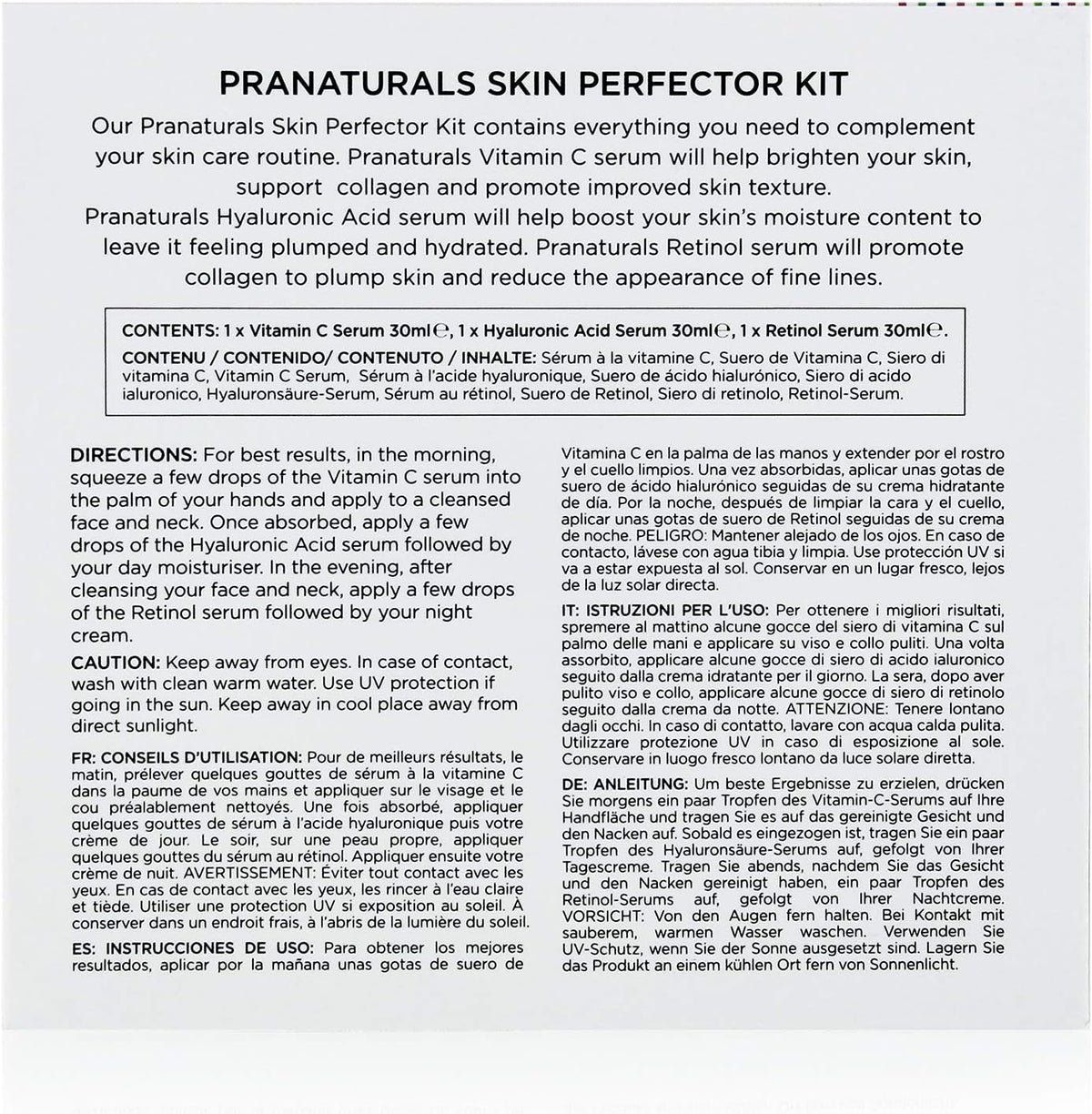 Pranaturals Kit De Sérums Faciales 3X30Ml - Ácido Hialurónico, Retinol