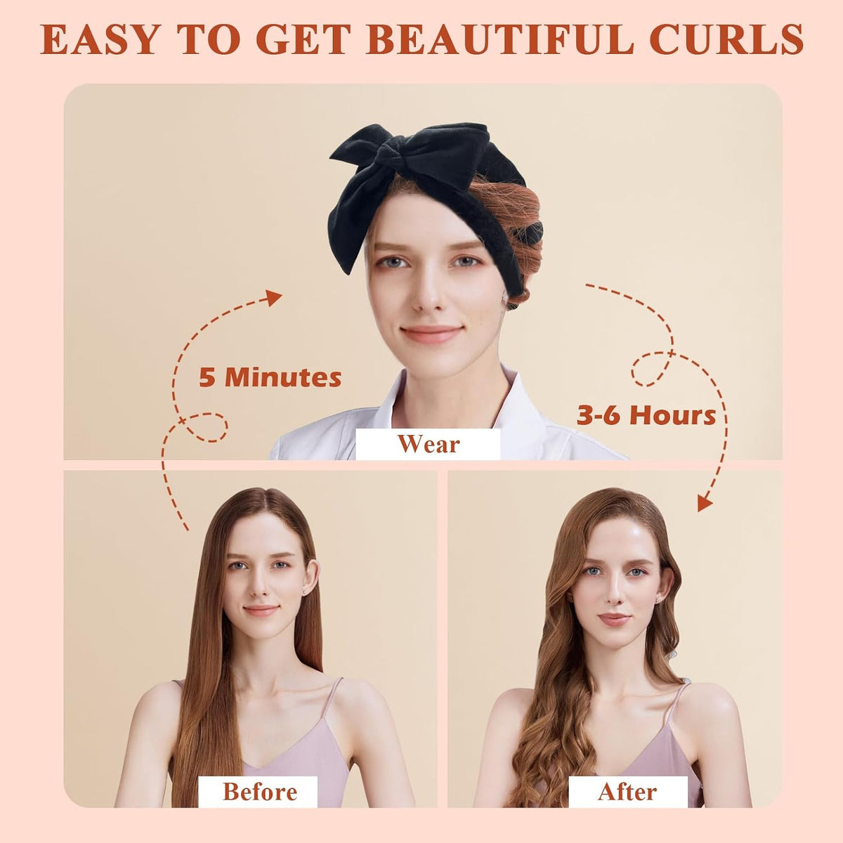 Terciopelo Rizador De Pelo Durante La Noche Cinta De Pelo Hacer Rizos Sin Calor, Rizadores De Cabello Sin Calefacción Y Suaves, Juego De Rizadores Sin Calor Para Cabello Mediano Y Largo, Negro