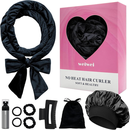 Terciopelo Rizador De Pelo Durante La Noche Cinta De Pelo Hacer Rizos Sin Calor, Rizadores De Cabello Sin Calefacción Y Suaves, Juego De Rizadores Sin Calor Para Cabello Mediano Y Largo, Negro